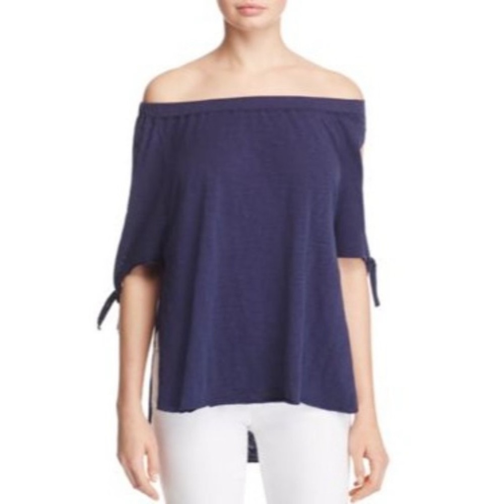 Nation LTD Ava Navy Open Side Off Shoulder Pima Cotton Tee Top Size Small